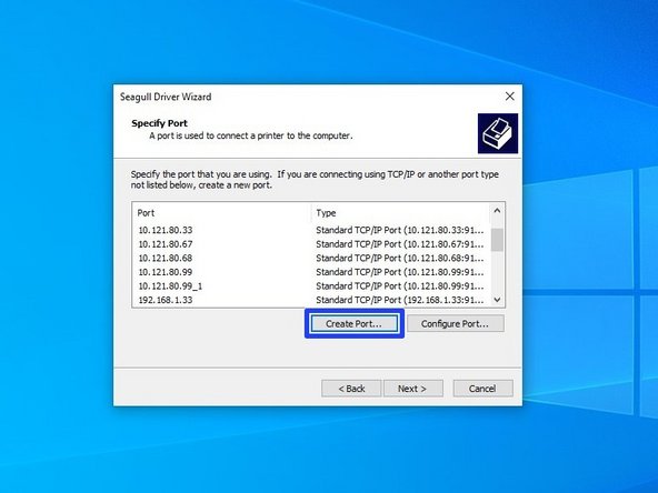 Select the option to create a port.
