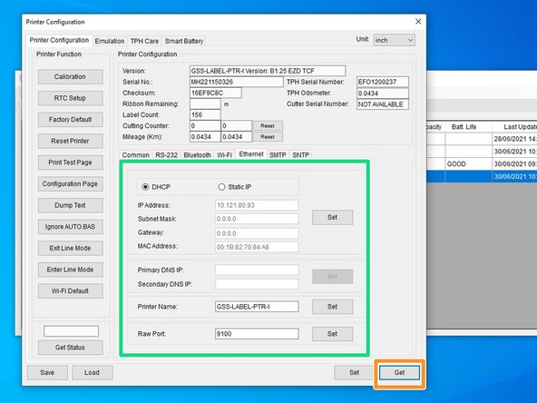 In the Printer Configuration Menu select the 'Ethernet' tab in this menu.