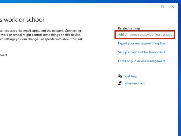 In the taskbar, type &quot;work or school,&quot; then click on &quot;Access work or school.&quot;