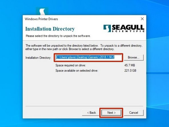 Review the installation destination , and change if desired. Click &quot;Next&quot; to continue.