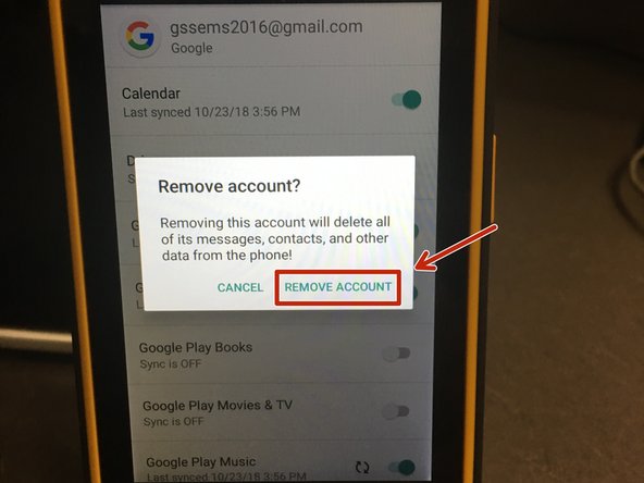 A pop up will appear to confirm the action. Press Remove Account to continue the process.