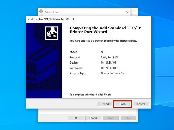Review the settings, then hit "Finish" to confirm and make the port.