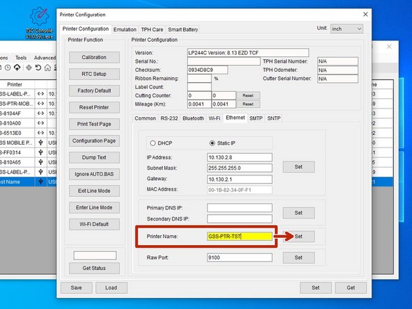 You may change the printer's ethernet name in this menu.