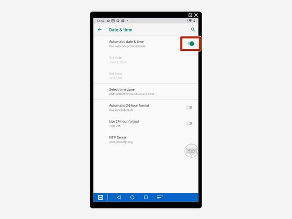 Tap on the green bar next to &quot;Automatic Date &amp; Time&quot; so it turns grey.