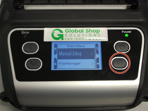 Press the Feed button to open the Manual Setup menu.
