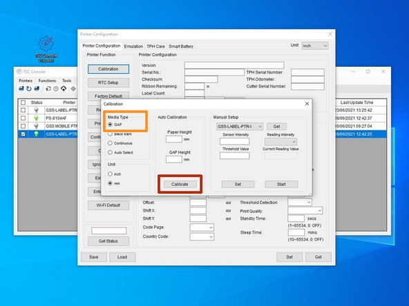 In the Printer Configuration Menu, select the 'Calibration' option under the 'Printer Function' table.