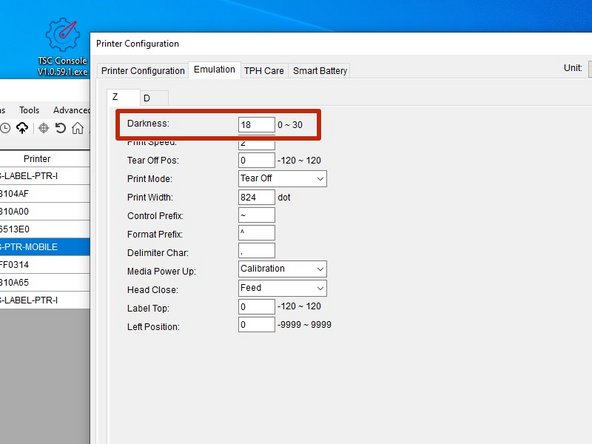 The Darkness is how dark your printer prints labels.