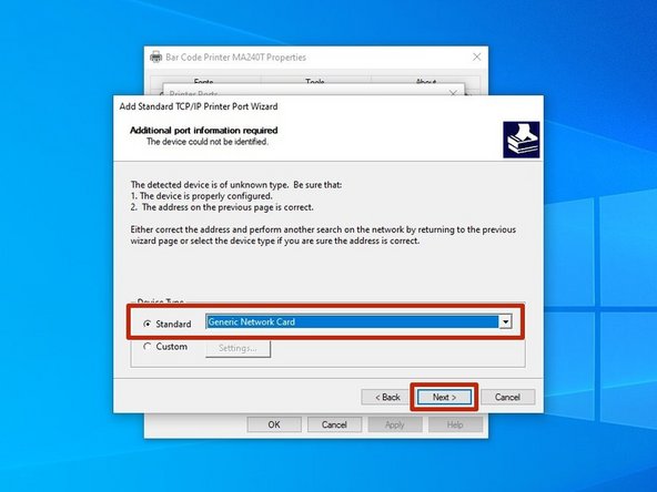 Make sure "Generic Network Card" is selected, and hit "Next."