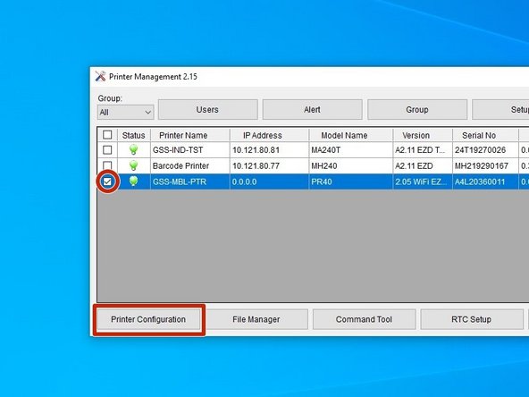 With the box for the correct printer checked, hit "Printer Configuration," and open the WiFi tab again.