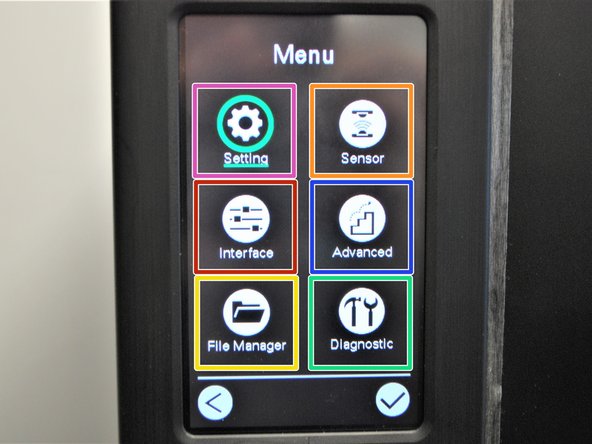 If you select the 'Menu' option from the home screen, you'll be brought to this screen. You can scroll through the options with the left, right, up, and down buttons.