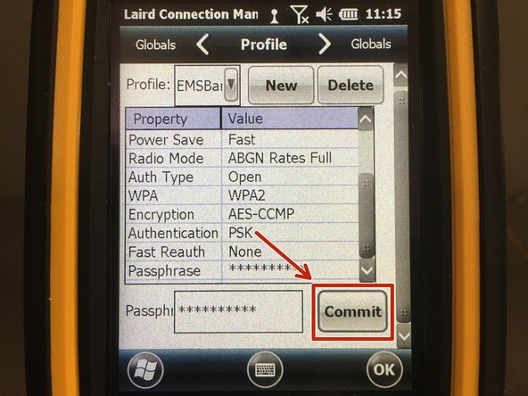 If a passphrase to use the network is needed, click on the Passphrase value to be able to type in the proper value.  When everything is correct, press the &quot;Commit&quot; button to accept the changes.
