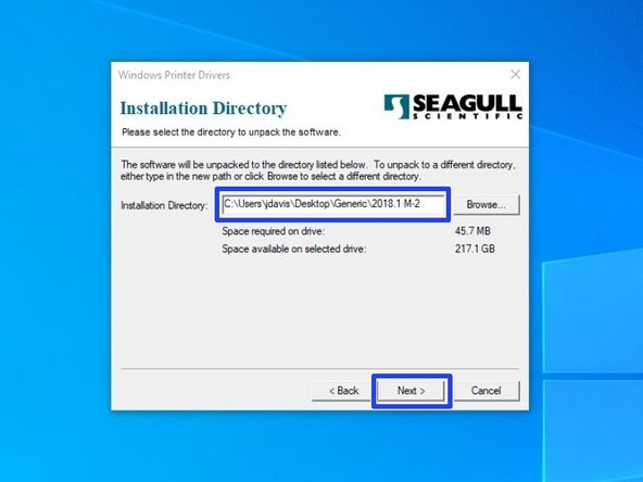 Review the Installation Destination and charge the location, if desired. Click &quot;Next&quot; to continue.