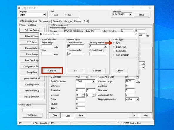 Select the &quot;Calibrate Sensor&quot; option at the top left. This will open a new window.