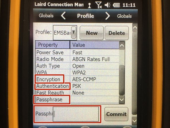 If a passphrase to use the network is needed, click on the Passphrase value to be able to type in the proper value.  When everything is correct, press the &quot;Commit&quot; button to accept the changes.
