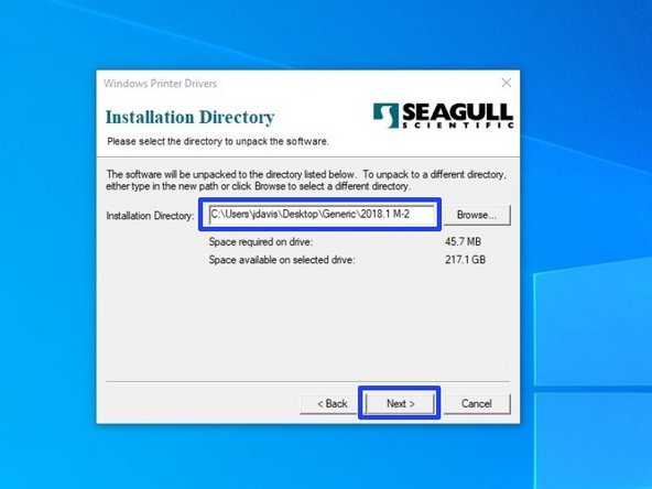 Review the Installation Destination and change the location, if desired. Click &quot;Next&quot; to continue.