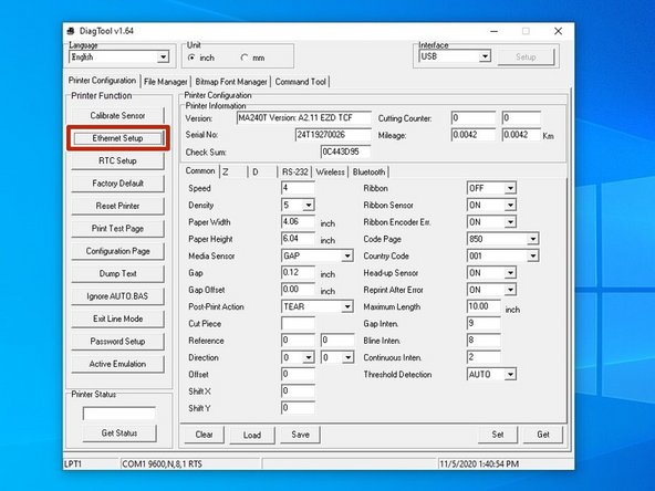 Go to the "Ethernet Setup" function on the left of the application.