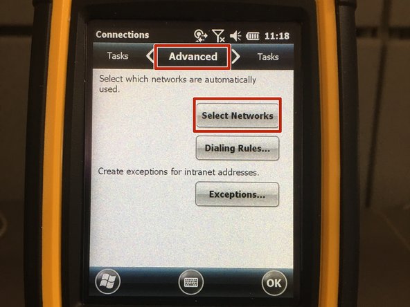 In the &quot;Connections&quot; menu, select &quot;Advanced&quot; on the top of the screen and click &quot;Select Networks&quot;.