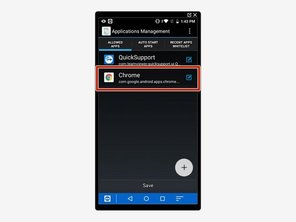 Tap on Chrome in the &quot;Allowed Apps&quot; list.