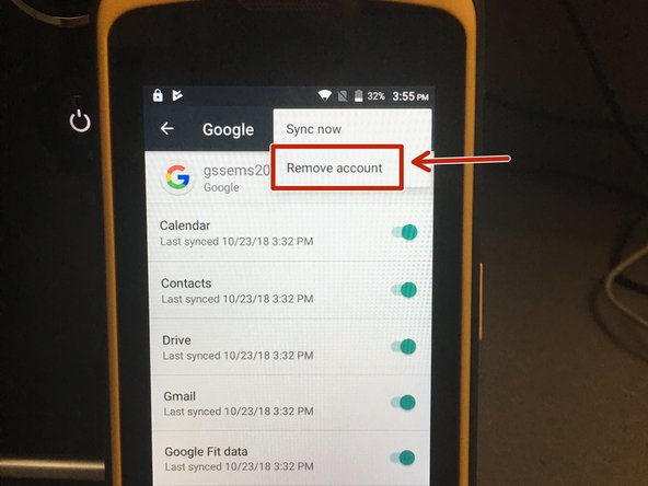 When in the Google account, press the three dots on the top right corner and select Remove Account.