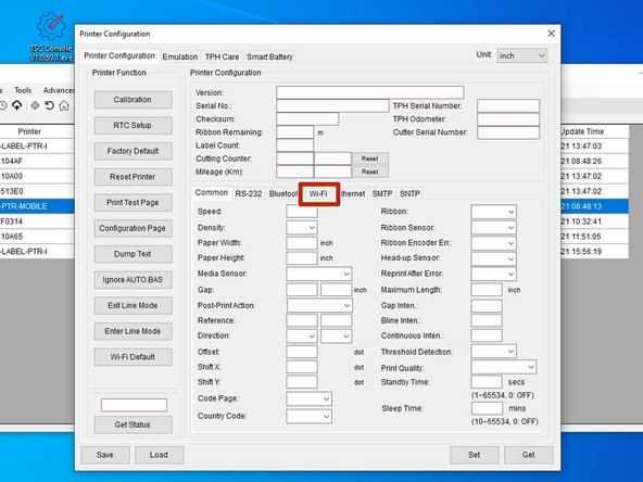 In the Printer Configuration Menu select the 'Wi-Fi' tab in this menu.