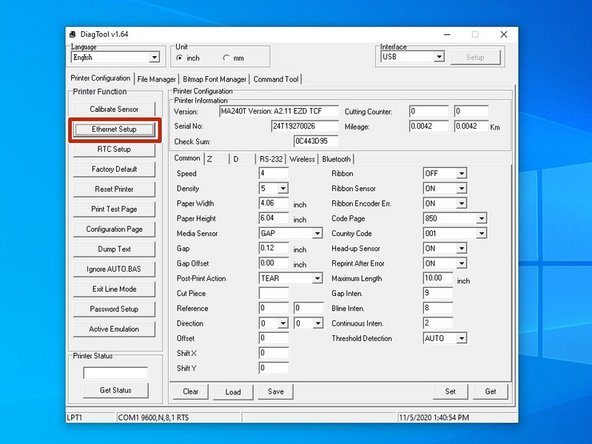 Go to the "Ethernet Setup" function on the left of the application.
