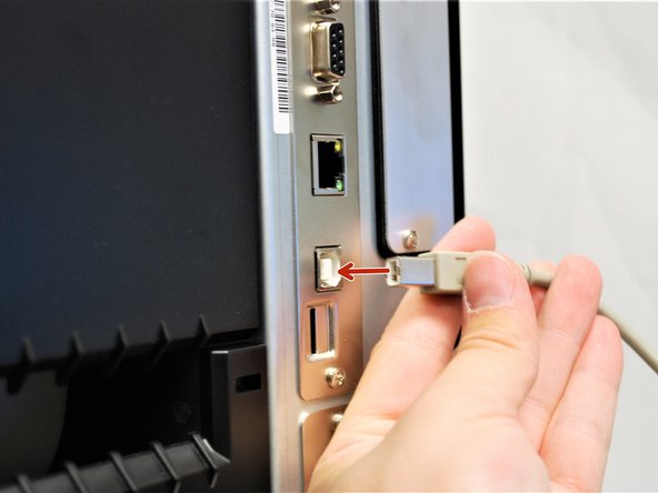 Plug the USB-B into the printer's USB interface on the back.