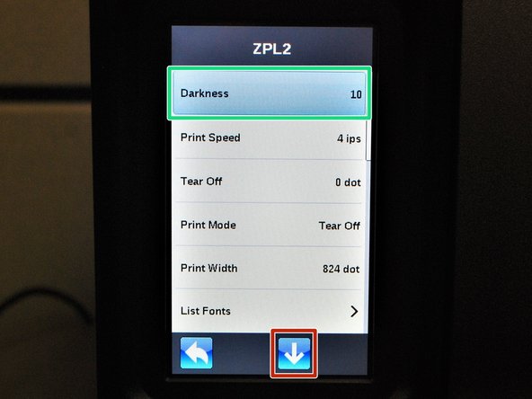 From this menu, you can scroll up and down through the options with the arrows at the bottom of the screen, and then selecting a setting to adjust.
