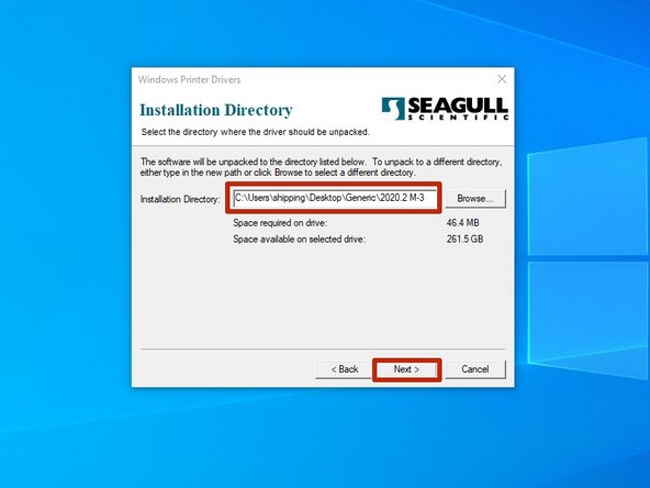 Review the Installation Destination and charge the location, if desired. Click &quot;Next&quot; to continue.