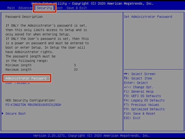 While the screen show a red pyramid and the words &quot;American Megatrends,&quot; press the F2 key on your keyboard for about 1 second. It can be a little finicky, so you may have to restart the computer and try again a few times.