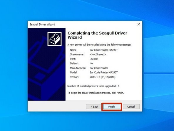 Confirm setup option before pressing &quot;Finish.&quot; If anything needs to be changed, press &quot;Back.&quot;