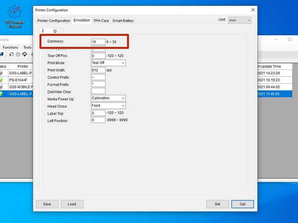 The Darkness is how dark your printer prints labels.