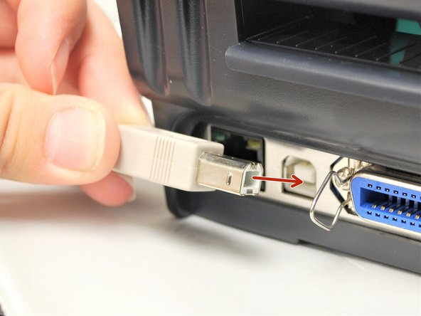 Plug the USB-B into the printer's USB interface on the back.