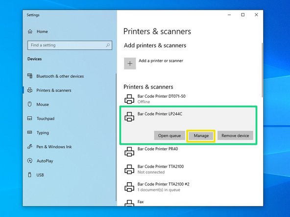 Search for 'Printers &amp; Scanners' in the Windows taskbar search bar.
