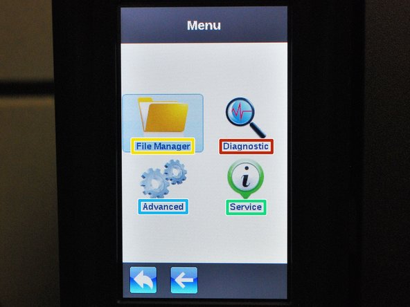 The File Manager menu is used to check the printer's available memory and file list.