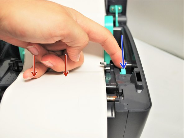 The label should face upwards, as shown in Image 1, and follow a similar path as shown by the pink arrows.