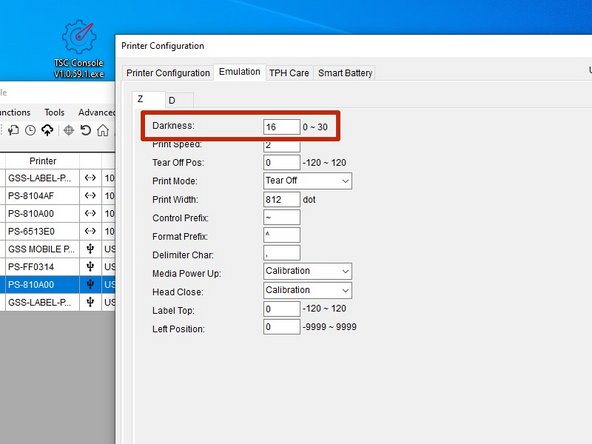 The Darkness is how dark your printer prints labels.