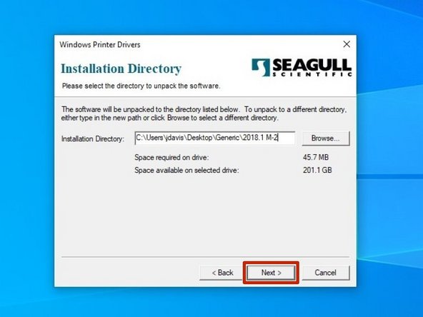 Review the Installation Destination and change the location, if desired. Click &quot;Next&quot; to continue.