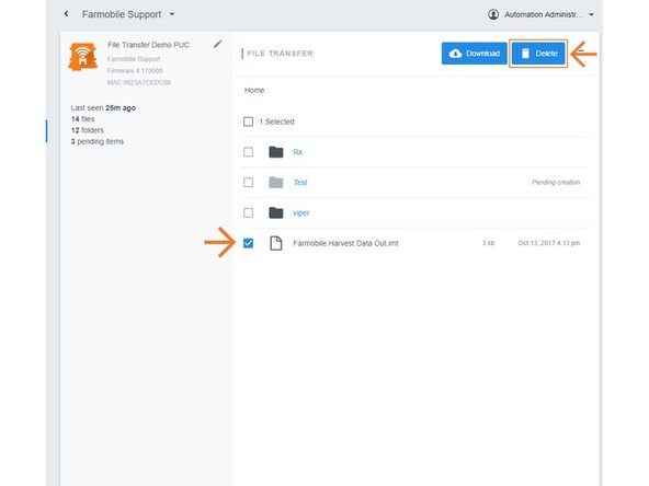 Check the box for the file or folder you need to delete.
