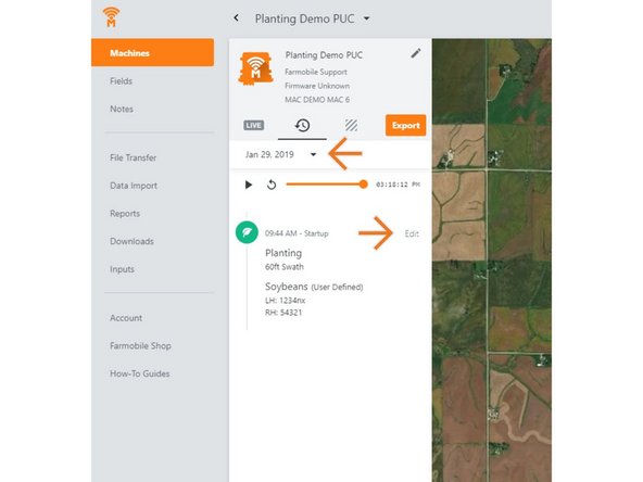 Select the calendar picker to view a different day. Days containing Machine History are highlighted black.