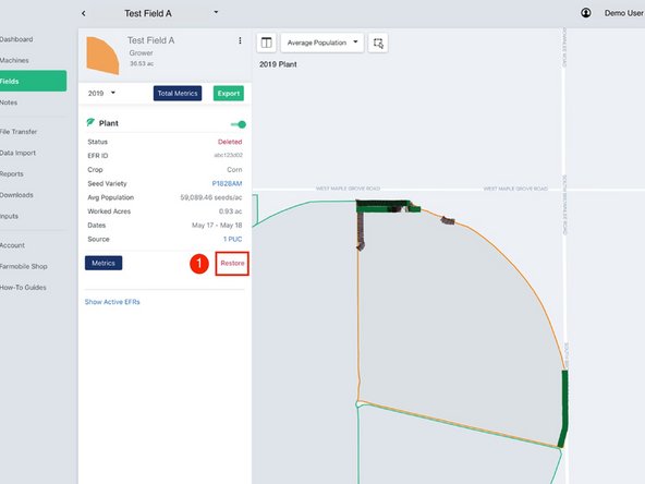 While reviewing the deleted EFR, select 'Restore' to activate the EFR again.