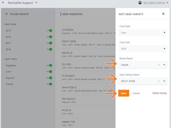 Within the Edit Seed Variety window you can edit the following: