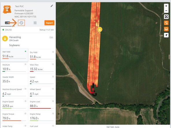 Select the History tab to open the history page for the selected machine.
