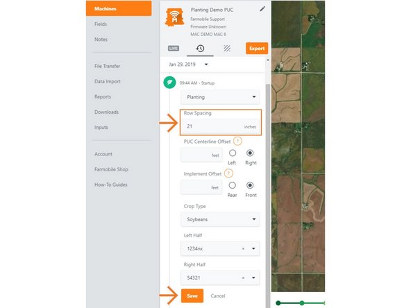 Provide in inches, your planters row spacing value.