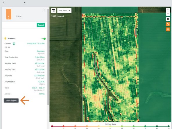 Select the 'View Original' button to compare the original Farmobile PUC device collected values with the certified values.