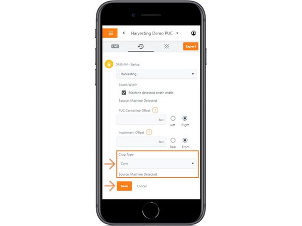 For Forage and Harvest activities, the source of the crop type is provided beneath the drop down menu.