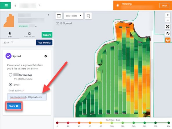 If the EFR is to be shared with a user that does not have a Farmobile account, select the circle and enter an email