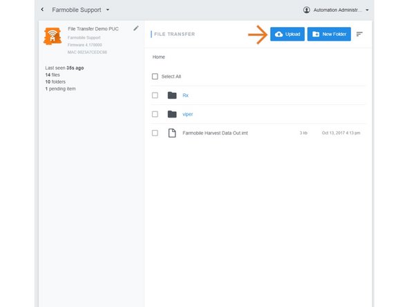 Select 'Upload' to open the upload window.