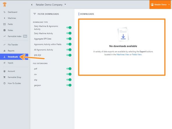 You will receive an email when your export is ready. Select the Go to My Downloads button to be rerouted to the Farmobile  DataEngine platform Downloads page.