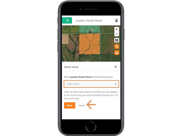Use the drop down menu to select the new farm.
