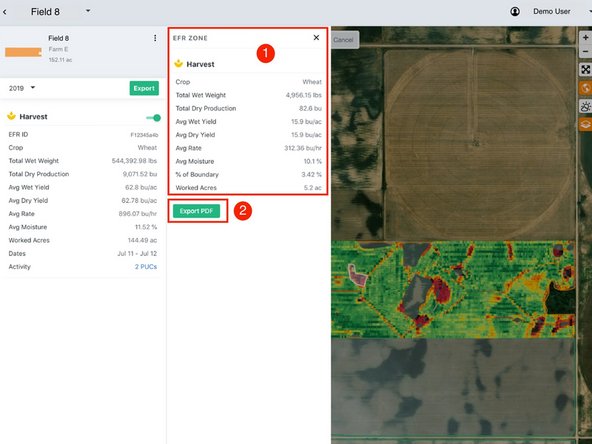 The EFR Zone includes the agronomic information for the data within the EFR zones.